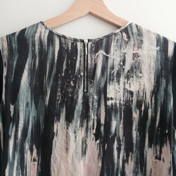 Rebecca Taylor Abstract Watercolour Silk Blouse with Contrast Short Sleeves 4 - Picture 6 of 17